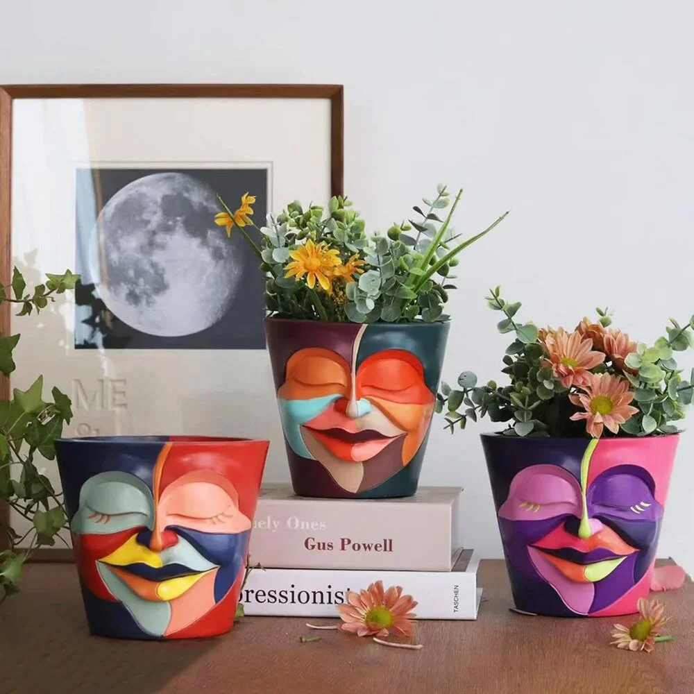 Abstract Rainbow Head Planter, Unique Face Plant Pot with Drainage, Cute Eclecti - Picture 6 of 6